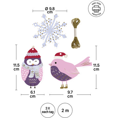 I AM CREATIVE Geschenkanhänger X-mas 4088.96 Eule, Vogel & Kugel 9 Stück