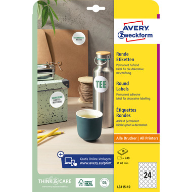 AVERY ZWECKFORM Universal-Etiketten 40mm L3415-10 L3415-10 weiss 240 St./10 Bl.