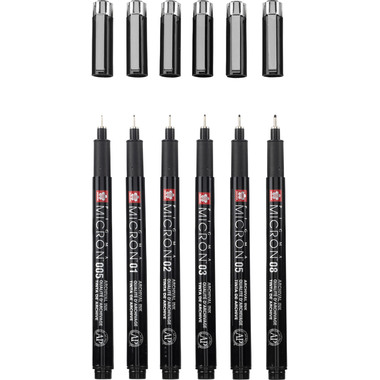 SAKURA Pigma Micron Set 0.05-0.8mm POXSDKB6 mit Stifteetui 6 Stück
