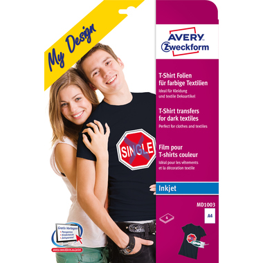 AVERY ZWECKFORM Textilfolie Iron-on A4 MD1003 Inkjet farbige Textil. 4 Stk.