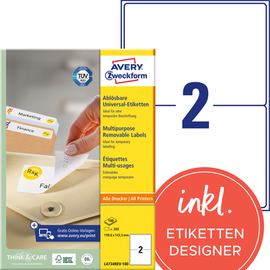 AVERY ZWECKFORM Etichette 199,6x143,5mm L4734REV1 bianco 200 pezzi