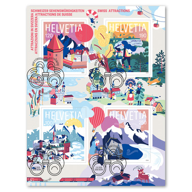 Stamps CHF 1.00/1.20/1.90/2.50 «Swiss attractions», Special sheet with 4 stamps