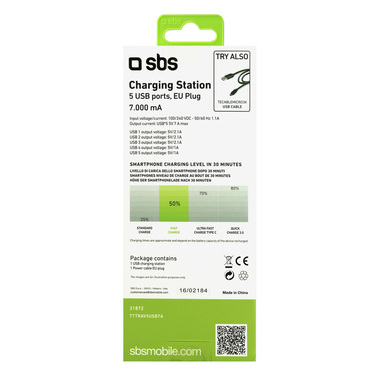 Station de recharge de 7 000 mA avec 5 ports USB 