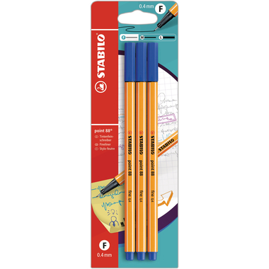 STABILO Fineliner Point 88 0.4mm B-14827-10 blau, 3 Stück