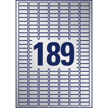 AVERY ZWECKFORM Typenschild-Labels 25,4x10mm L6008-20 silber, Laser 3780 St./20 Bl.