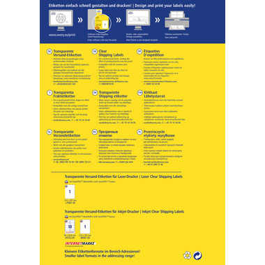 AVERY ZWECKFORM Adressetiketten 210x297mm L7567-25 Laser, transp. 25Stk./25Bl.