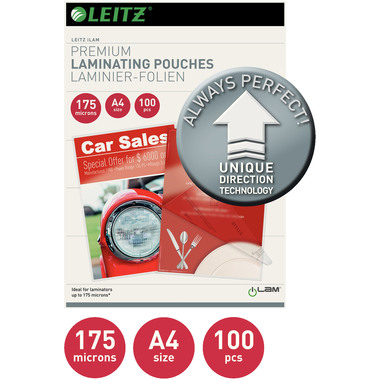 LEITZ Laminiertasche A4 74830000 glanz, 175my 100 Stück