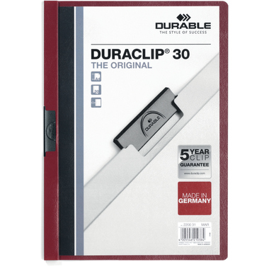 DURABLE Classeur à pince DURACLIP 30 220031 p. 30 feuilles A4 rouge foncé