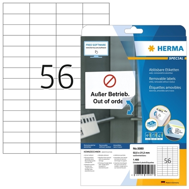 HERMA Étiquettes SPECIAL 52.5x21.2mm 5080 blanc,non-perm. 1400pcs./25 f.