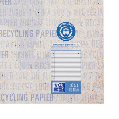 OXFORD Collegeblock Recycling A4 400159370 rigato, 90g 80 fogli