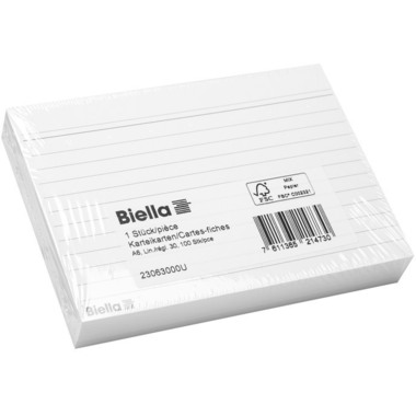 BIELLA Karteikarten liniert 30 A6 23063000U weiss 100 Stück