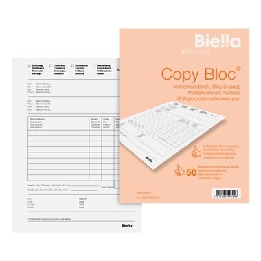 BIELLA Durchschreibeblock Copy A6 51662500U weiss 4-sprachig, Mehrzweck