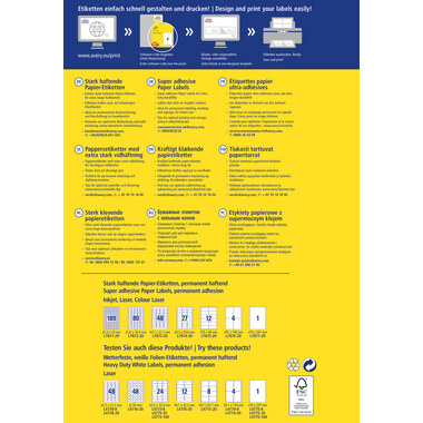 AVERY ZWECKFORM Etiquettes Univ. 210x297mm L7877-20 20 Blatt 20 feuilles