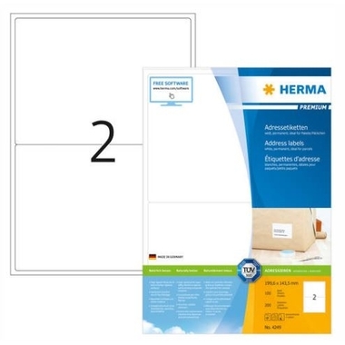 HERMA Etique.d'adresse 199.6x143.5mm 4249 Premium blanc mat 200p./100f.