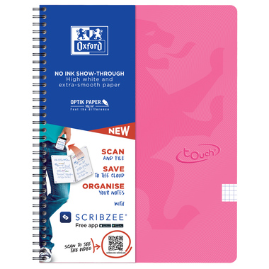 OXFORD Touch Spiralheft 400118802 A4, kariert 70 Blatt, pink