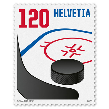 Briefmarke «Eishockey-Weltmeisterschaft 2026» Einzelmarke à CHF 1.20, selbstklebend, ungestempelt