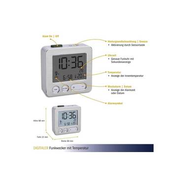 TFA Dostmann Réveil radio Argent