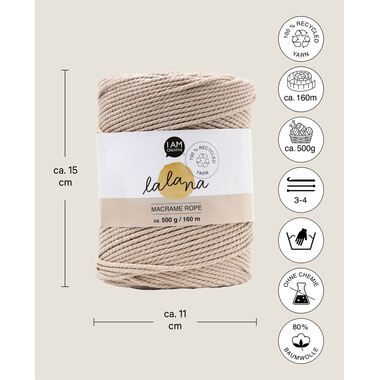I AM CREATIVE Macrame Rope 6203.03 beigee 2mm, 500g