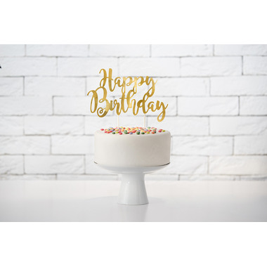 PARTYDECO Caketopper 22.5cm KPT11-019M Joyeux anniversaire or