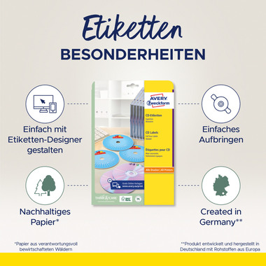 AVERY ZWECKFORM CD-Etiketten SuperSize 117mm L7676-25 weiss, permanent 25x2 Stk.
