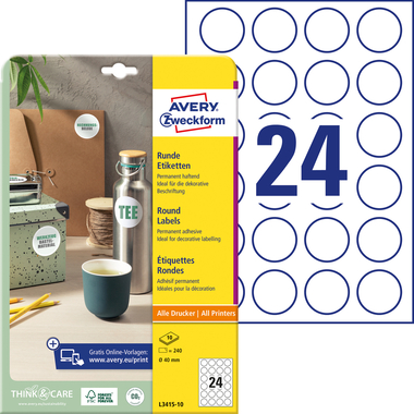 AVERY ZWECKFORM Universal-Etiketten 40mm L3415-10 L3415-10 weiss 240 St./10 Bl.