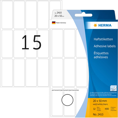 HERMA Universal-Etiketten 20x50mm 2410 weiss 480 Stück/32 Blatt