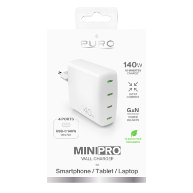 Chargeur Mural MiniPro 140W avec Technologie GAN 4 Ports USB-C | Puro