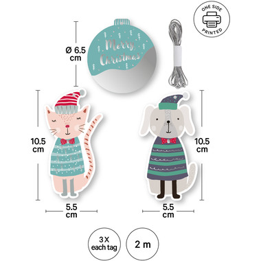 I AM CREATIVE Geschenkanhänger X-mas 4088.8 Katze, Hund & Kugel 9 Stück