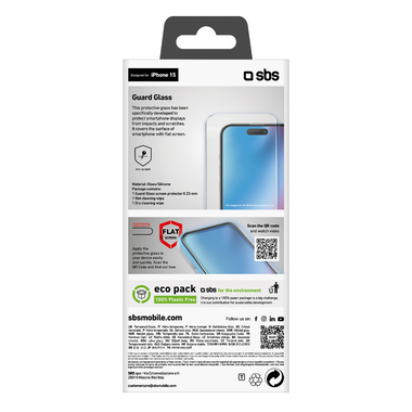 Tempered glass protective screen for iPhone 15