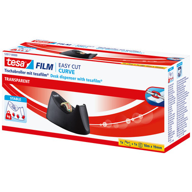 TESA Tischabroller Curve 10mx19mm 53917-00000 schwarz inkl. 1 Rolle Tesafilm