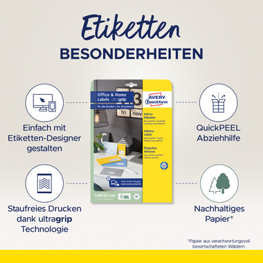 AVERY ZWECKFORM Etiketten 21.2x45.7mm 7636-10 weiss, perm. 10 Blatt/48 Stk.