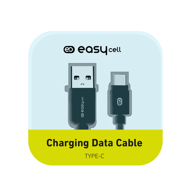 Lade- und Datenübertragungskabel mit USB-2.0- und USB-C-Stecker, 150 cm lang, schwarz.
