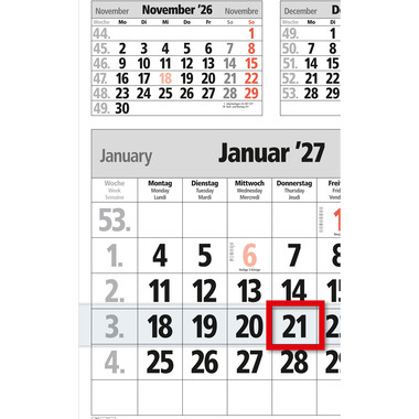 BÜHNER 5-Monatskalender 2027 M5TF-R-Block ML 30x59cm