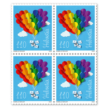 Quartina «Matrimonio per tutti» Quartina (4 francobolli, valore facciale CHF 4.40), autoadesiva, senza annullo