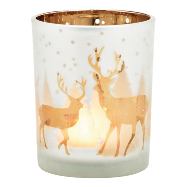 ROOST Photophore cerf 10032924 blanc, or 10x12x10cm