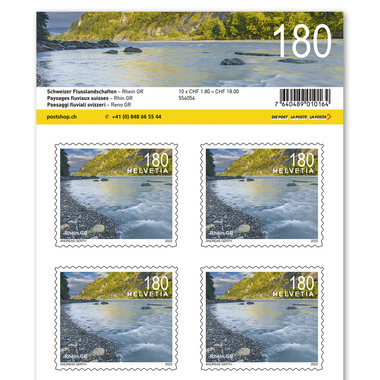 Timbres CHF 1.80 «Rhin GR», Feuille de 10 timbres