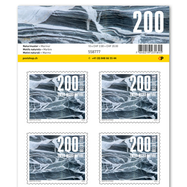 Briefmarken CHF 2.00 «Marmor», Bogen mit 10 Marken
