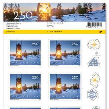 Briefmarken CHF 2.50 «Laterne», Bogen mit 10 Marken
