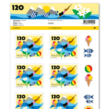 Briefmarken CHF 1.20 «Sommer», Bogen mit 10 Marken