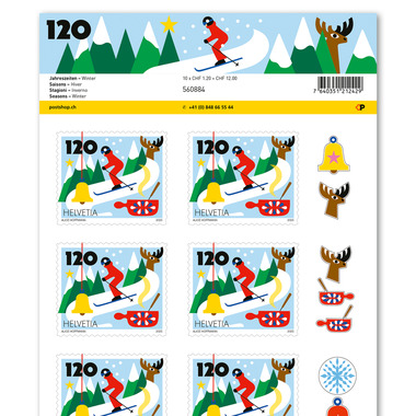 Briefmarken CHF 1.20 «Winter», Bogen mit 10 Marken