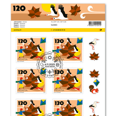 Timbres CHF 1.20 «Automne», Feuille de 10 timbres