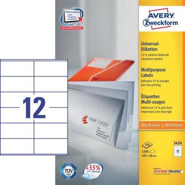 AVERY ZW. Universal – Etiketten 105x48mm 3424 weiss,perm. 1200 St. / 100 Bl.