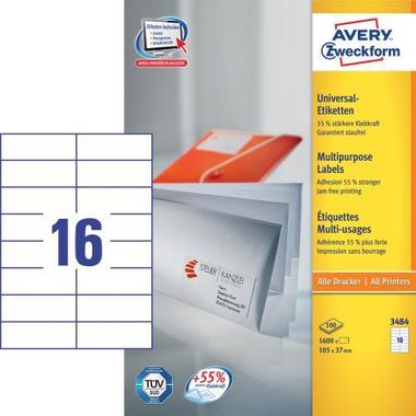AVERY ZW. Universal – Etiketten 105x37mm 3484 weiss, perm. 1600 Stk. / 100 Bl.