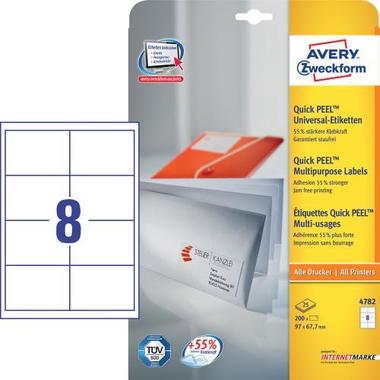 AVERY ZW. Universal – Etiketten 97×67,7mm 4782 weiss, perm. 200 Stk. / 25 Bl.