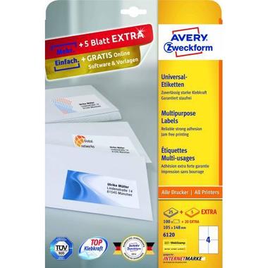 AVERY ZW. Universal – Etiketten 105x148mm 6120 weiss, perm. 100 Stk. / 25 Bl.