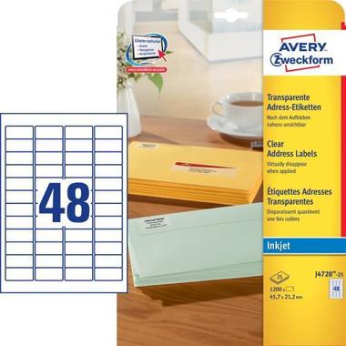 AVERY ZW. Etiketten 45,7×21,2mm J4720 – 25 transparent 1200 Stück