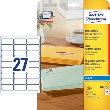 AVERY ZW. Etiketten 63,5×29,6mm J4721 – 25 transparent 675 Stück