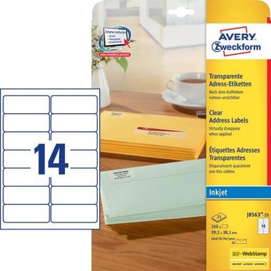 AVERY ZW. Etiketten 99,1×38,1mm J8563 – 25 transparent 350 Stück