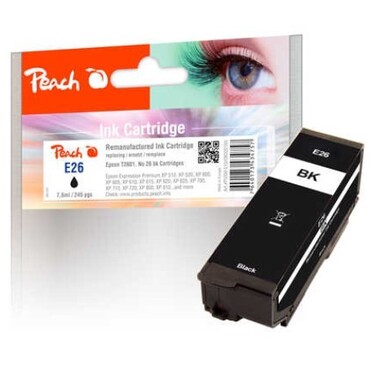Peach Tintenpatrone schwarz kompatibel zu Epson No. 26 bk, C13T26014010
