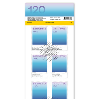 Timbres CHF 1.20 «Bleu lac de montagne», Feuille de 10 timbres